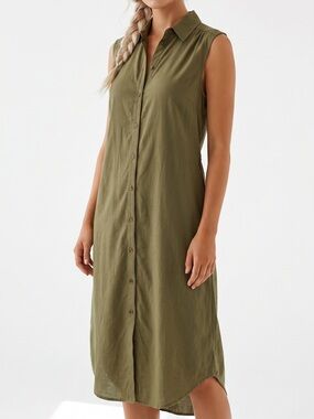 H&M | Sleeveless Linen Blend Button-Down Shirt Dress Sz S